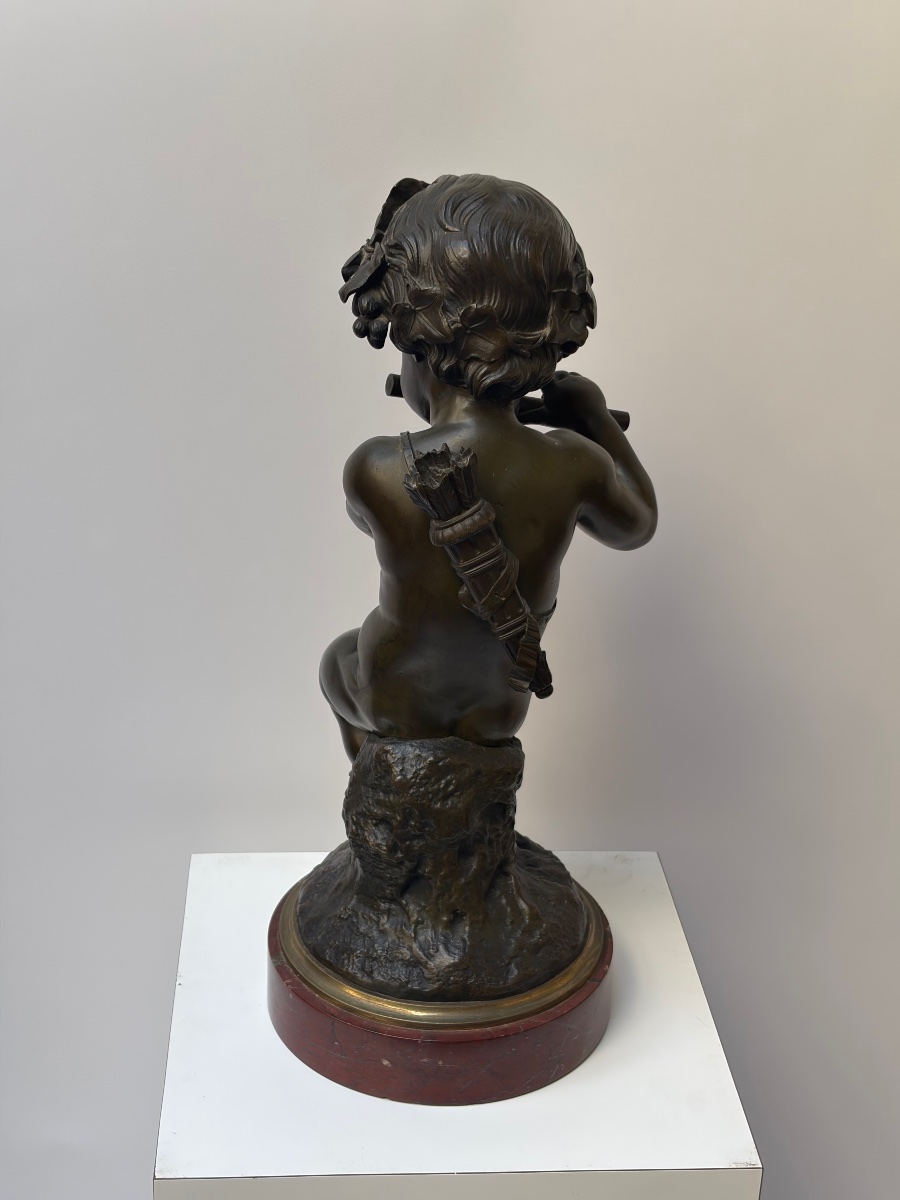 GRAND CHÉRUBIN MUSICIEN EN BRONZE PATINÉ, EPOQUE NAPOLEON III-photo-3