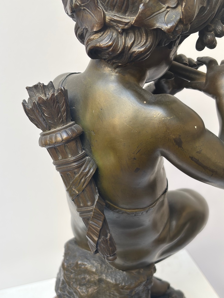 GRAND CHÉRUBIN MUSICIEN EN BRONZE PATINÉ, EPOQUE NAPOLEON III-photo-4