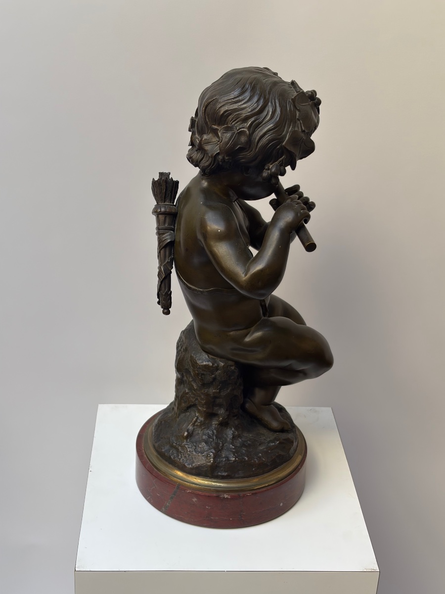 GRAND CHÉRUBIN MUSICIEN EN BRONZE PATINÉ, EPOQUE NAPOLEON III-photo-5