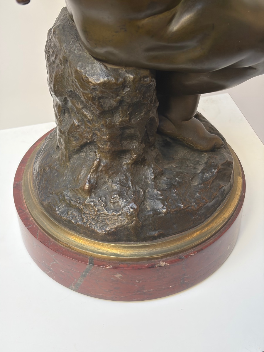 GRAND CHÉRUBIN MUSICIEN EN BRONZE PATINÉ, EPOQUE NAPOLEON III-photo-6