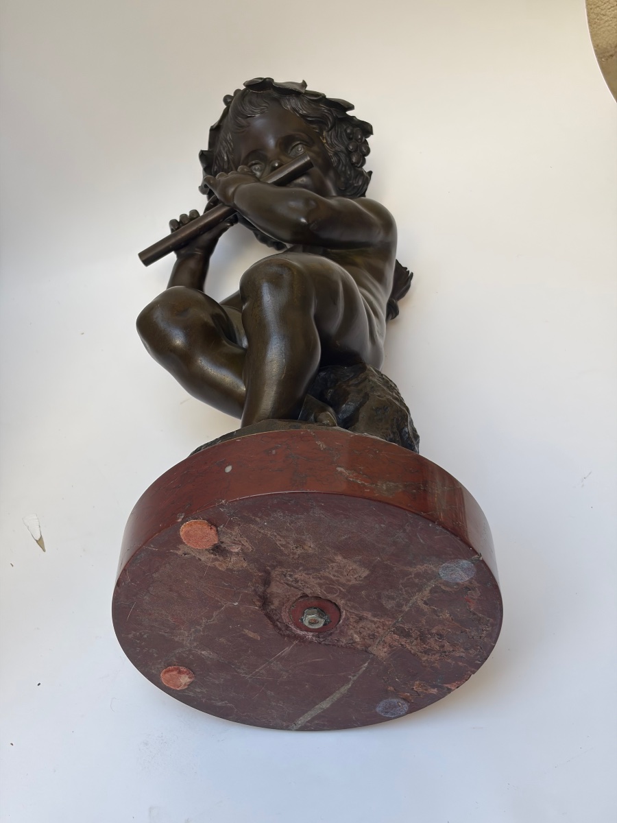 GRAND CHÉRUBIN MUSICIEN EN BRONZE PATINÉ, EPOQUE NAPOLEON III-photo-7