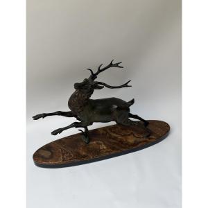 SUJET EN BRONZE, "LE CERF", SIGNÉ ERGET