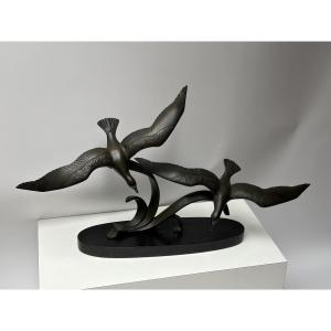 Bronze Sculpture, "seagulls Above A Wave," Charles Ruchot