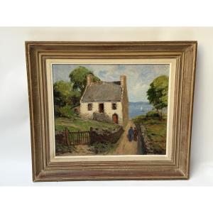 Pierre Plouhinec, "fisherman's House In Douarnenez," Oil On Isorel