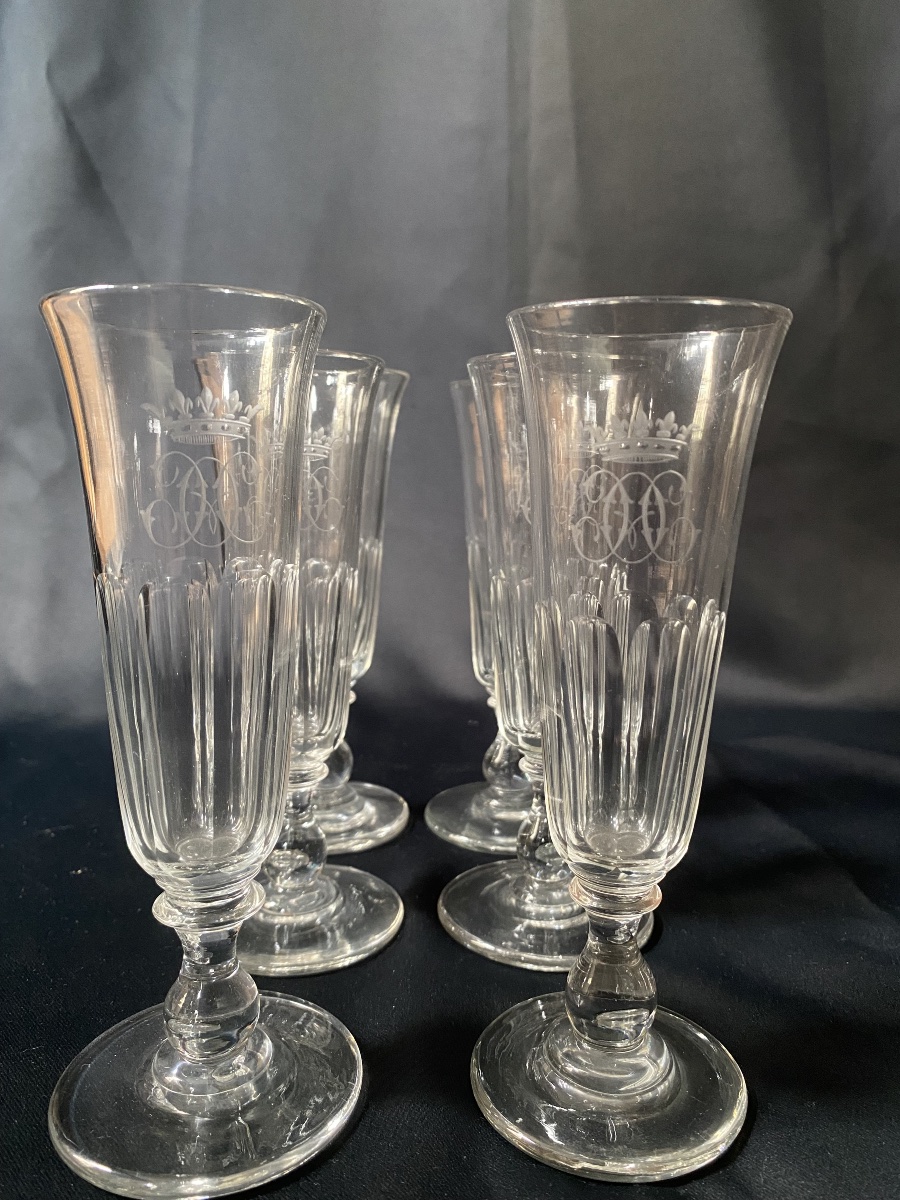 6 Champagne Flutes—henri d'Orléans, Duke Of Aumale. -photo-1
