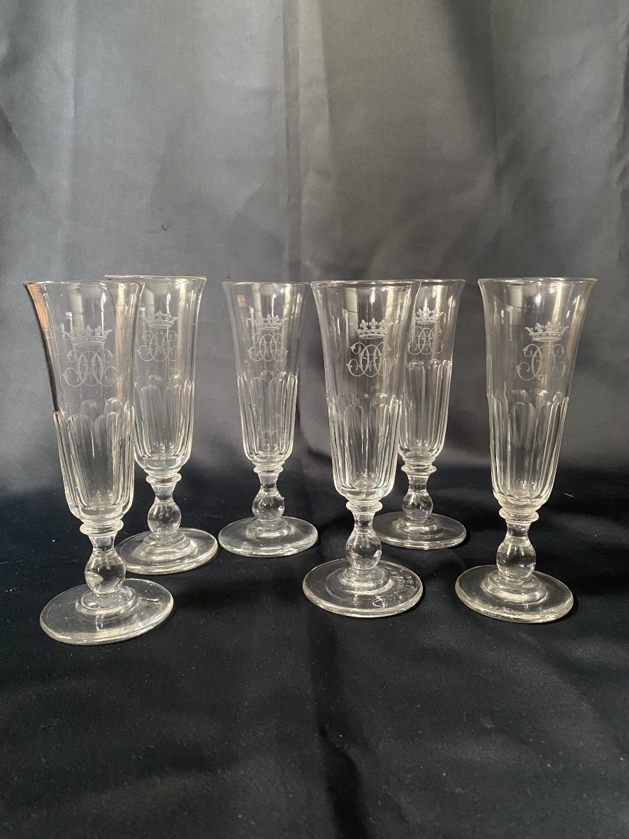 6 Champagne Flutes—henri d'Orléans, Duke Of Aumale. -photo-5