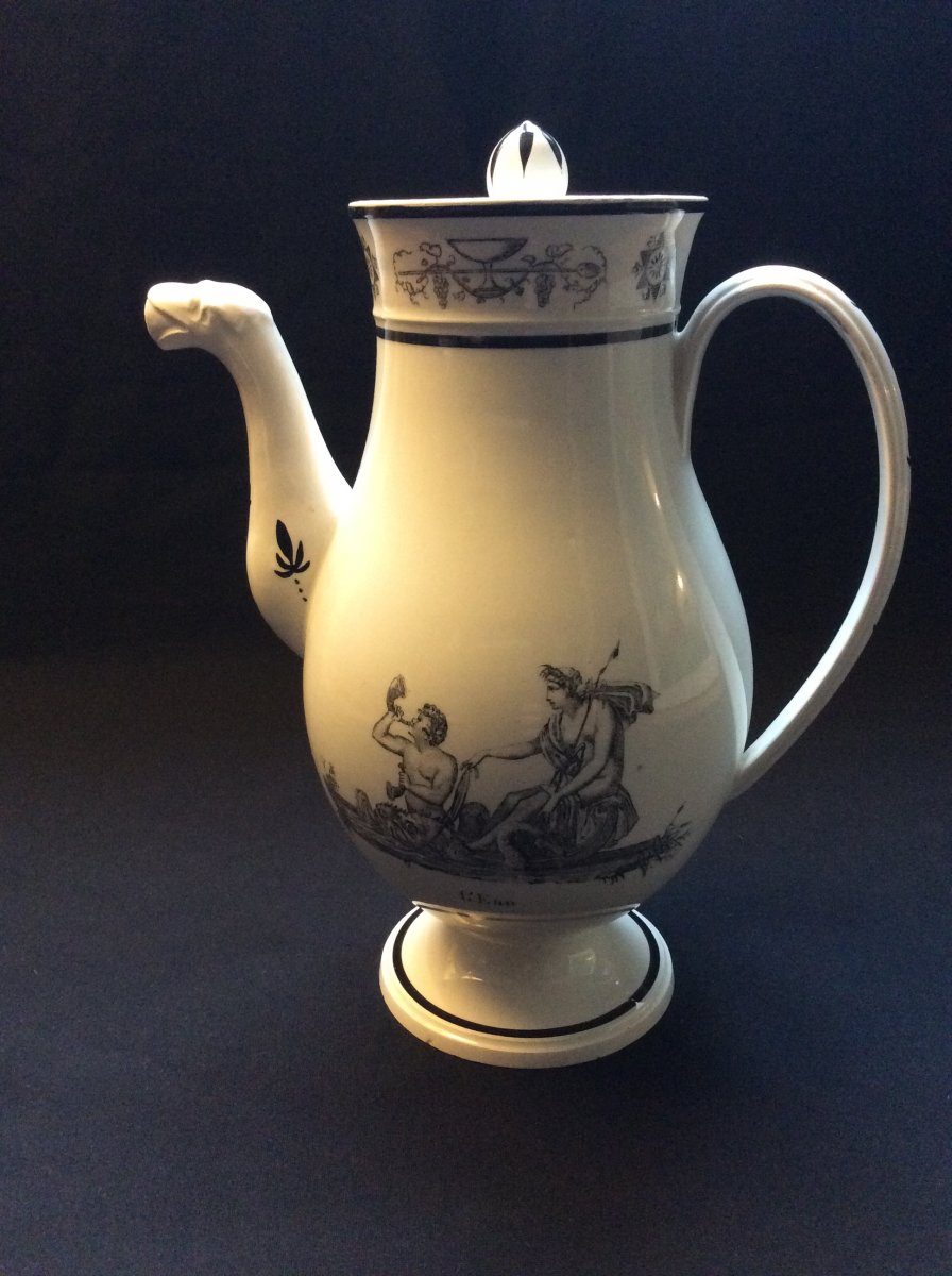 Coffeemaker With "fire And Water" Motives. Creil & Montereau. Fine Earthenware Printed XIXth.-photo-6