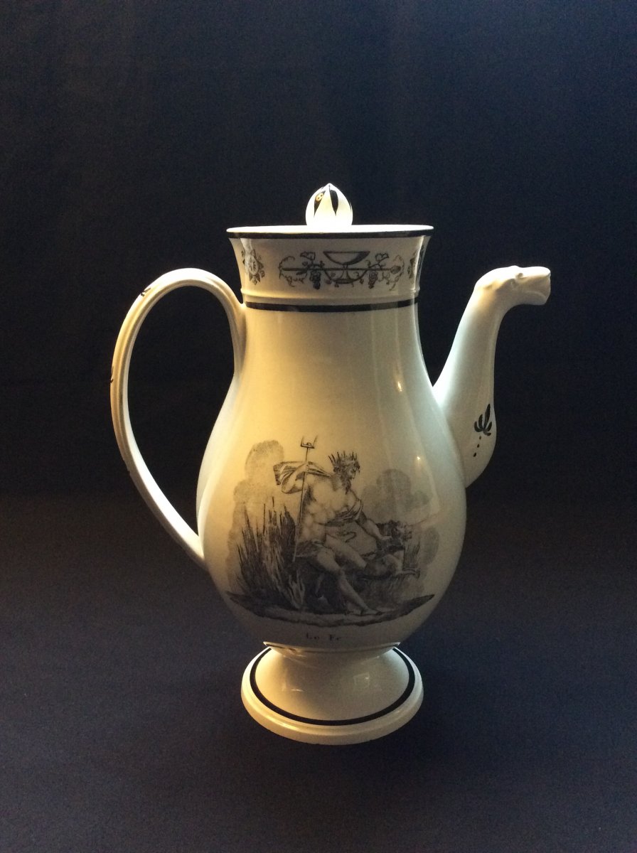 Coffeemaker With "fire And Water" Motives. Creil & Montereau. Fine Earthenware Printed XIXth.-photo-7