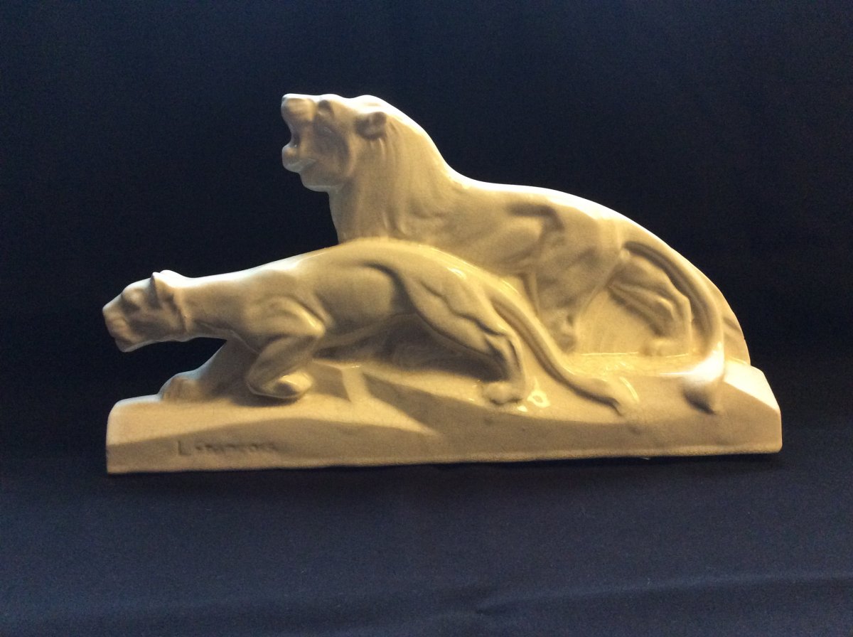Sculpture En Céramique Craquelée Art Deco 