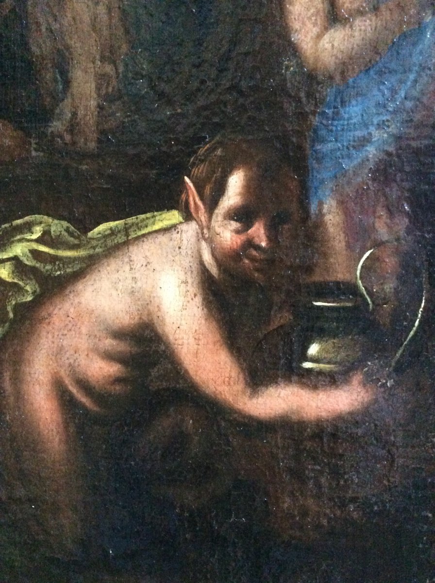 Bacchanale , peinture baroque , école française (XVII-XVIIIème s.).-photo-2