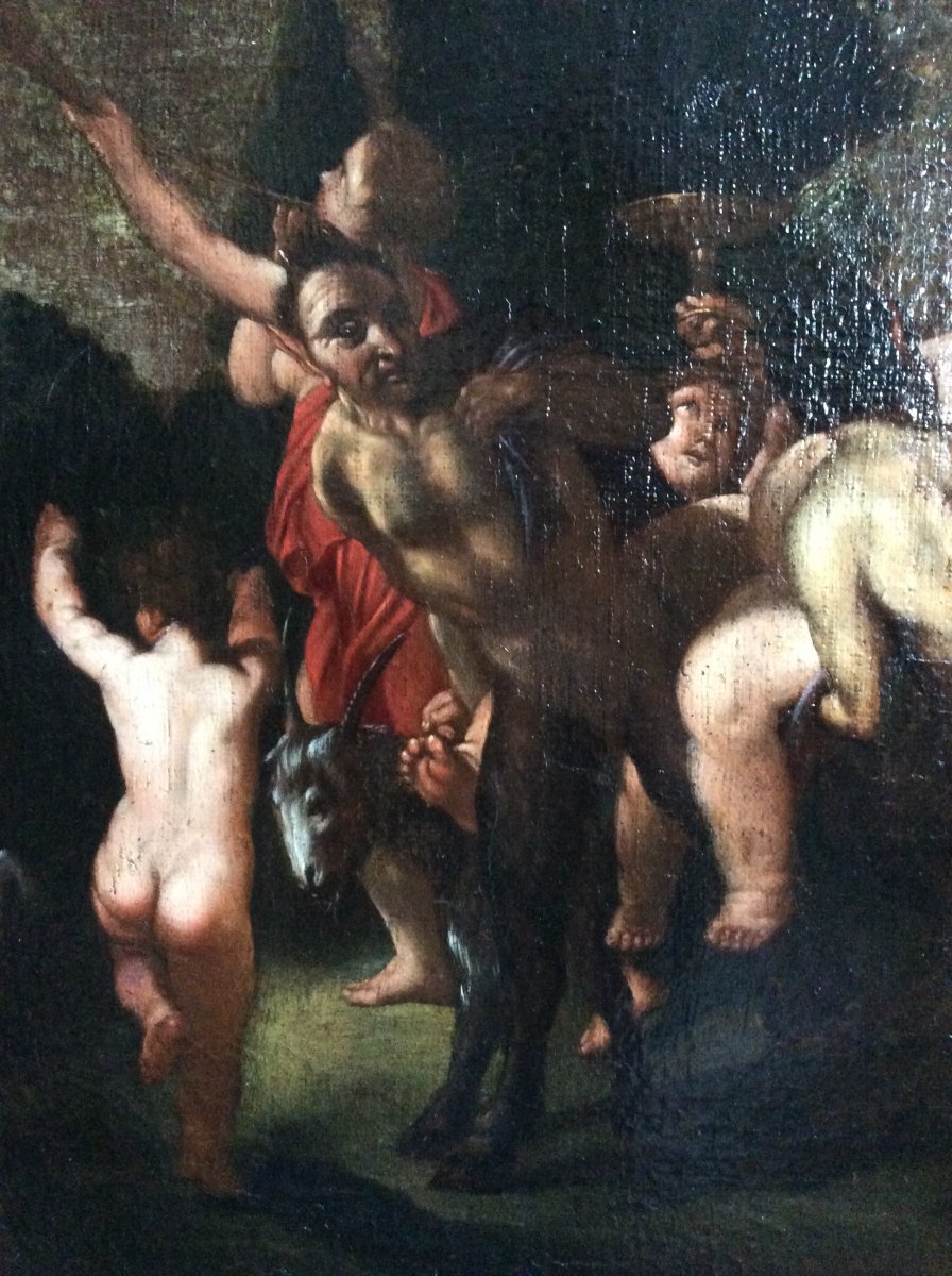 Bacchanale , peinture baroque , école française (XVII-XVIIIème s.).-photo-4