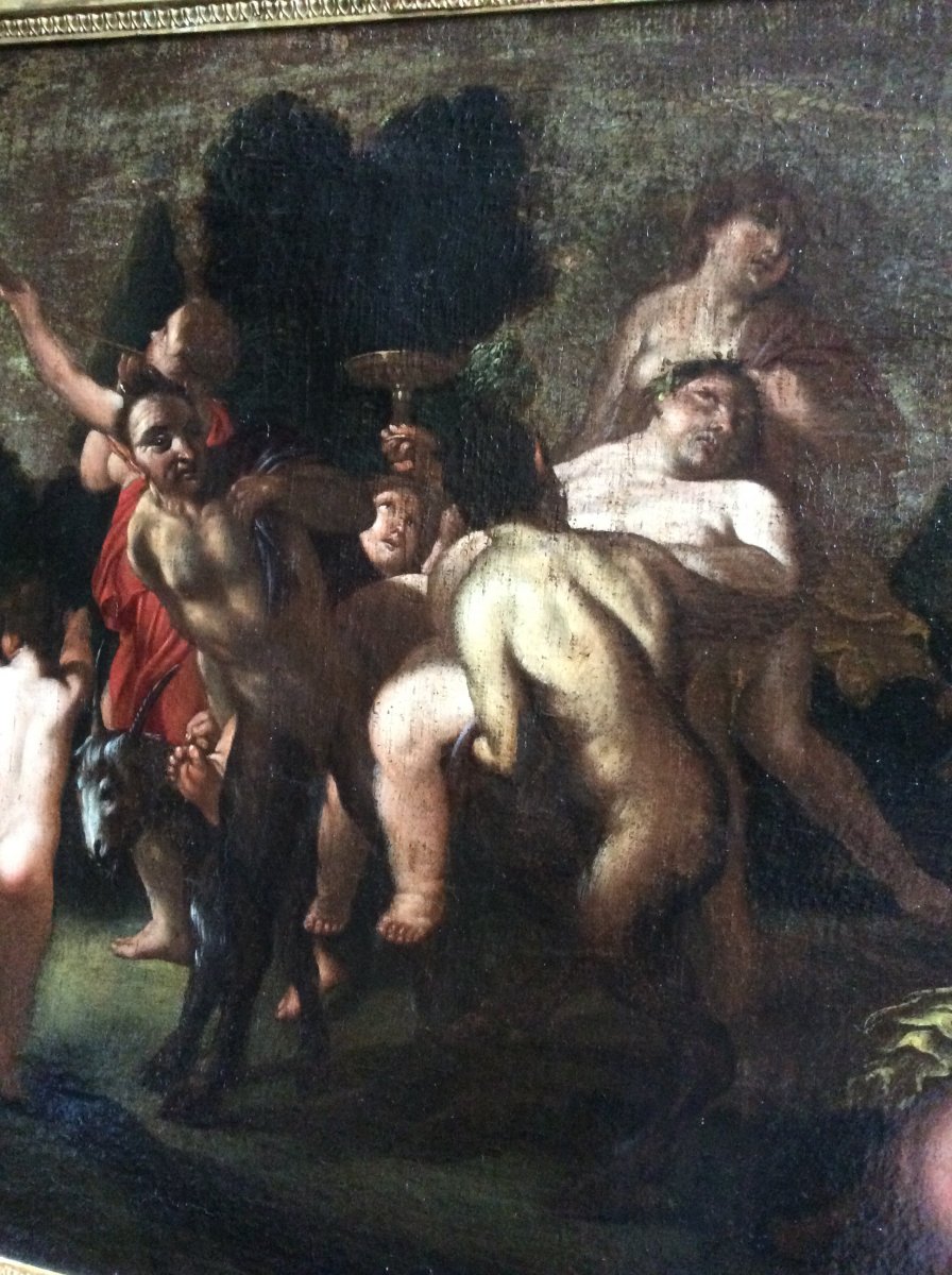 Bacchanale , peinture baroque , école française (XVII-XVIIIème s.).-photo-4