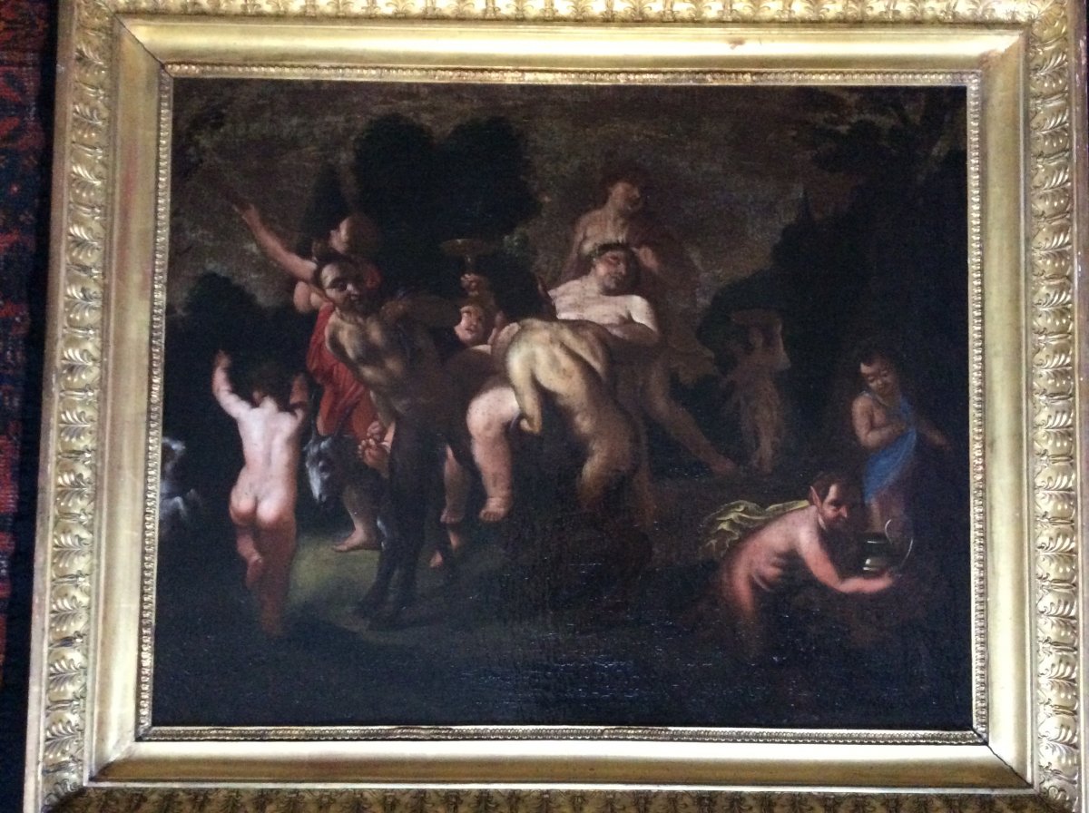 Bacchanale , peinture baroque , école française (XVII-XVIIIème s.).-photo-6