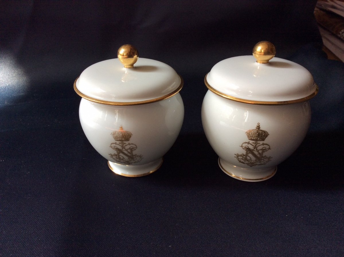 2 Sèvres Porcelain Cream Jars Napoleon III-photo-3