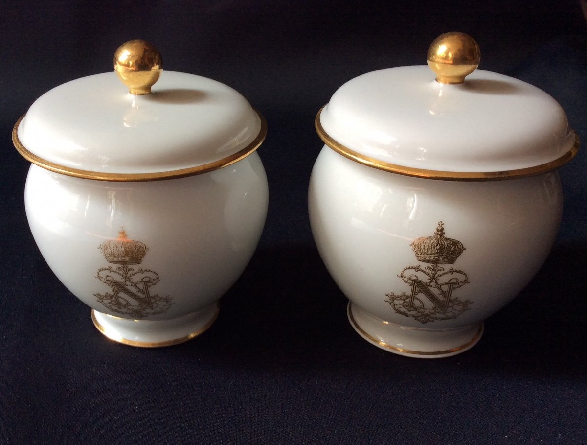 2 Sèvres Porcelain Cream Jars Napoleon III