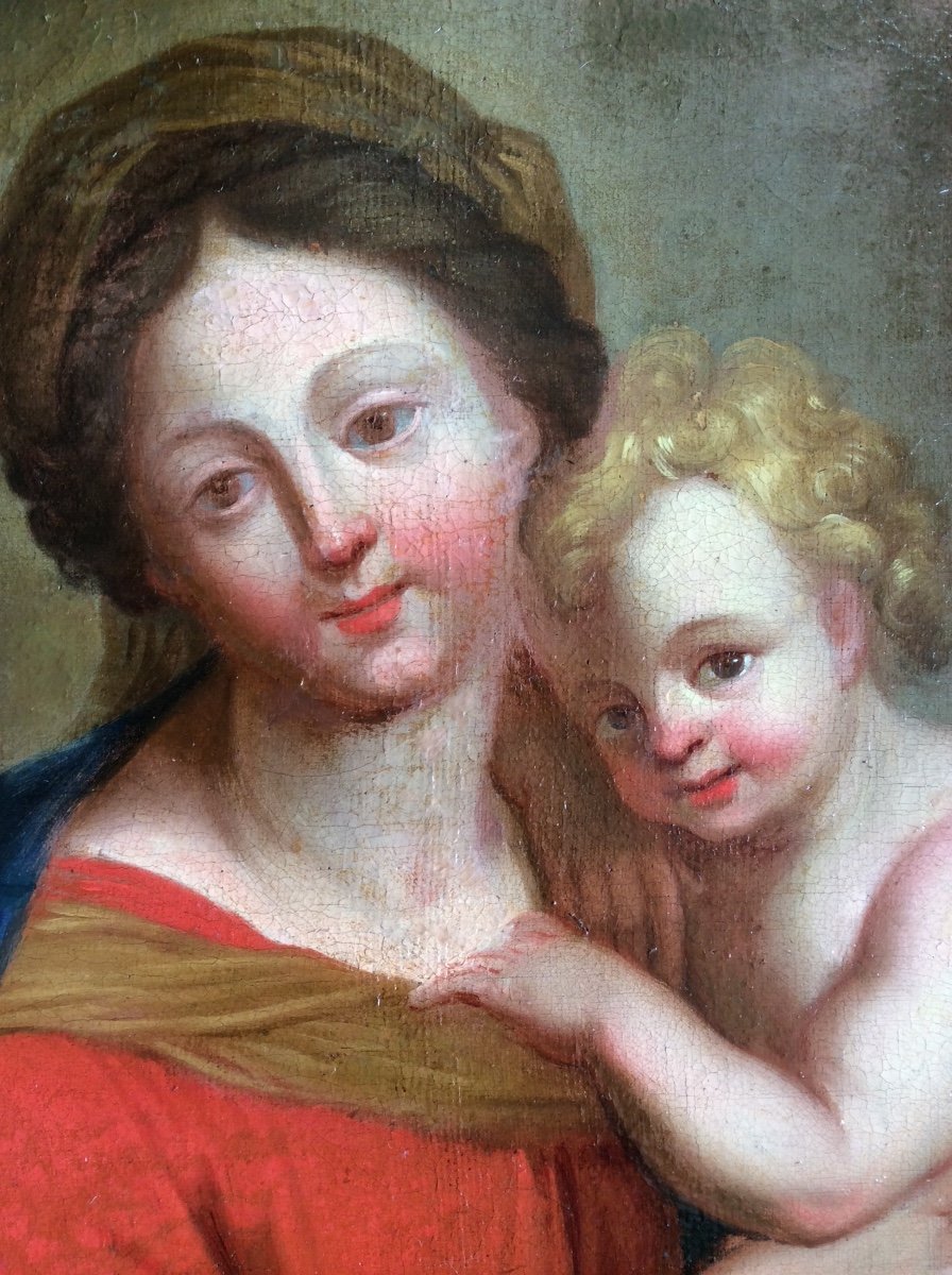 Tableau Vierge Et Enfant Du XVIII Eme Siècle -photo-4