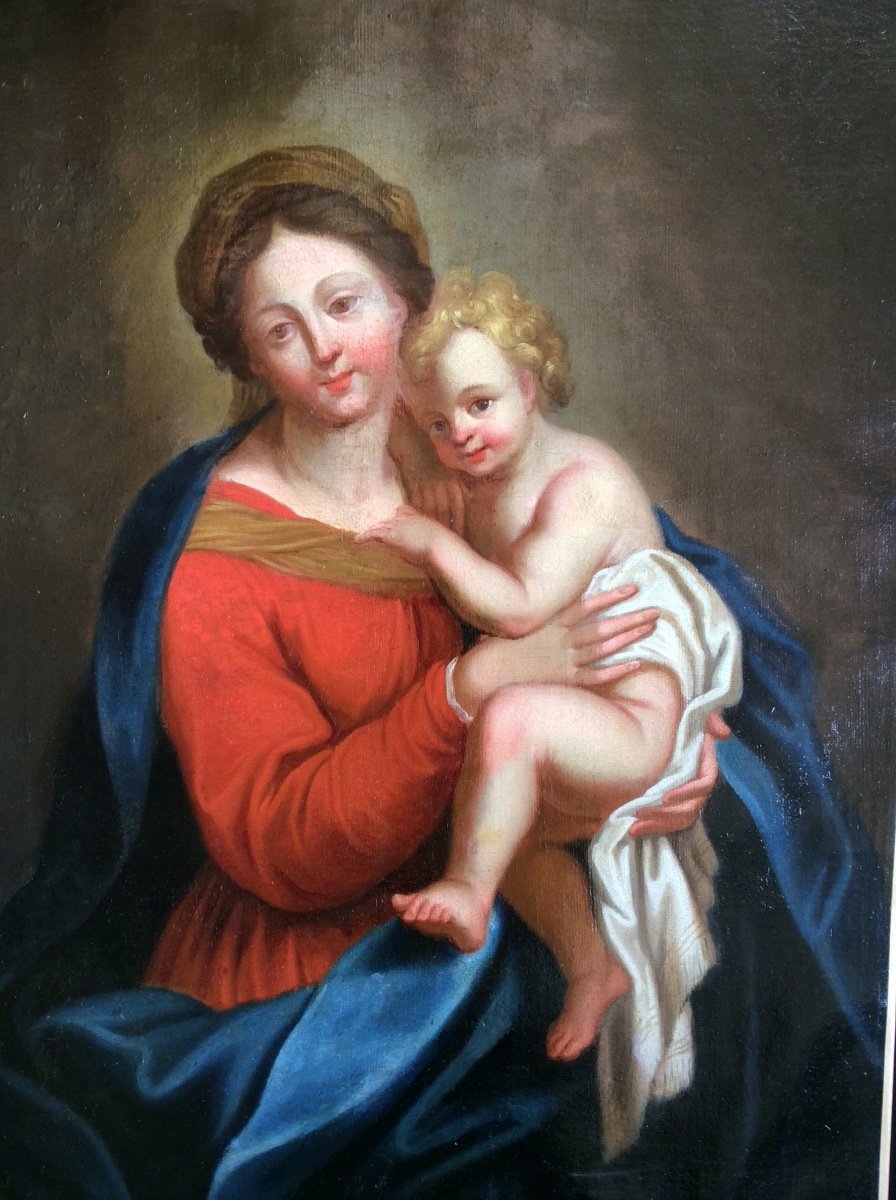 Tableau Vierge Et Enfant Du XVIII Eme Siècle -photo-4
