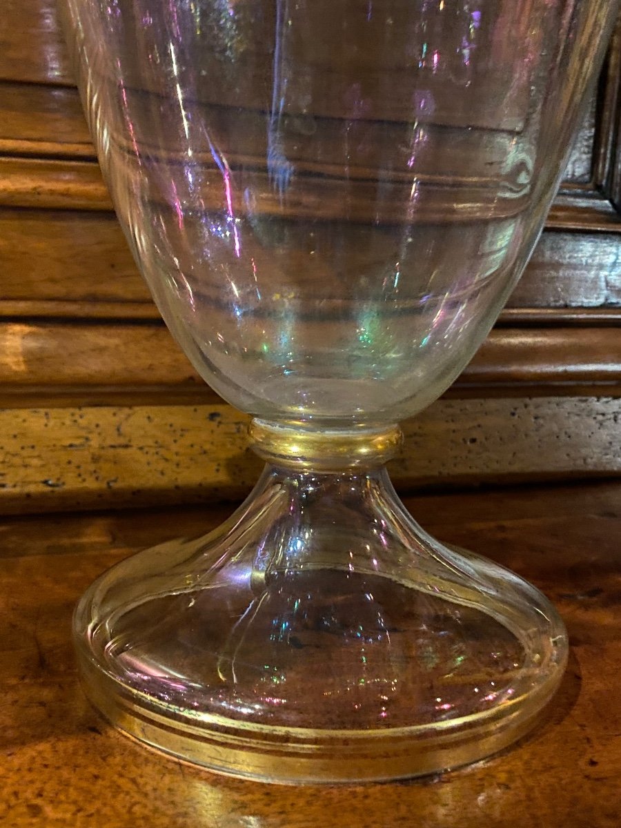 Grande Paire De Vases En Verre Irisé Façon Bulle De Savon, Milieu Du XIX Eme Siècle -photo-1