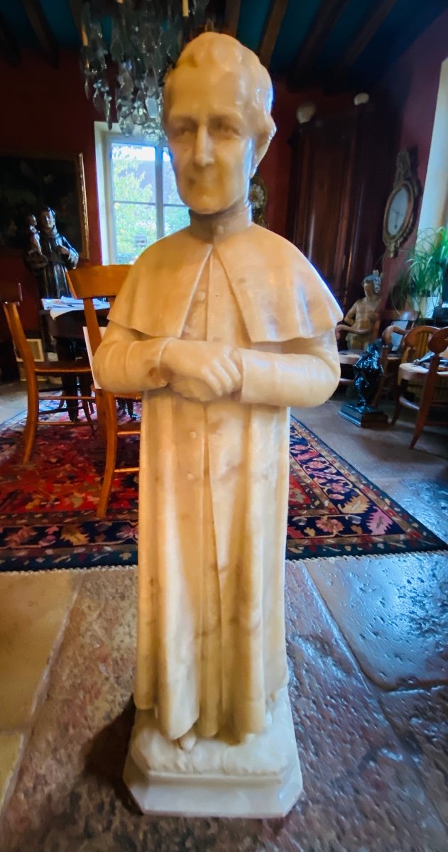 Large Statue In Alabaster Saint Jean Bosco, Signed End Of XIX Eme Century-photo-1
