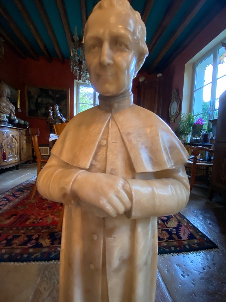 Grande Statue En Albâtre Saint Jean Bosco, Signée Fin Du XIX Eme Siècle -photo-2