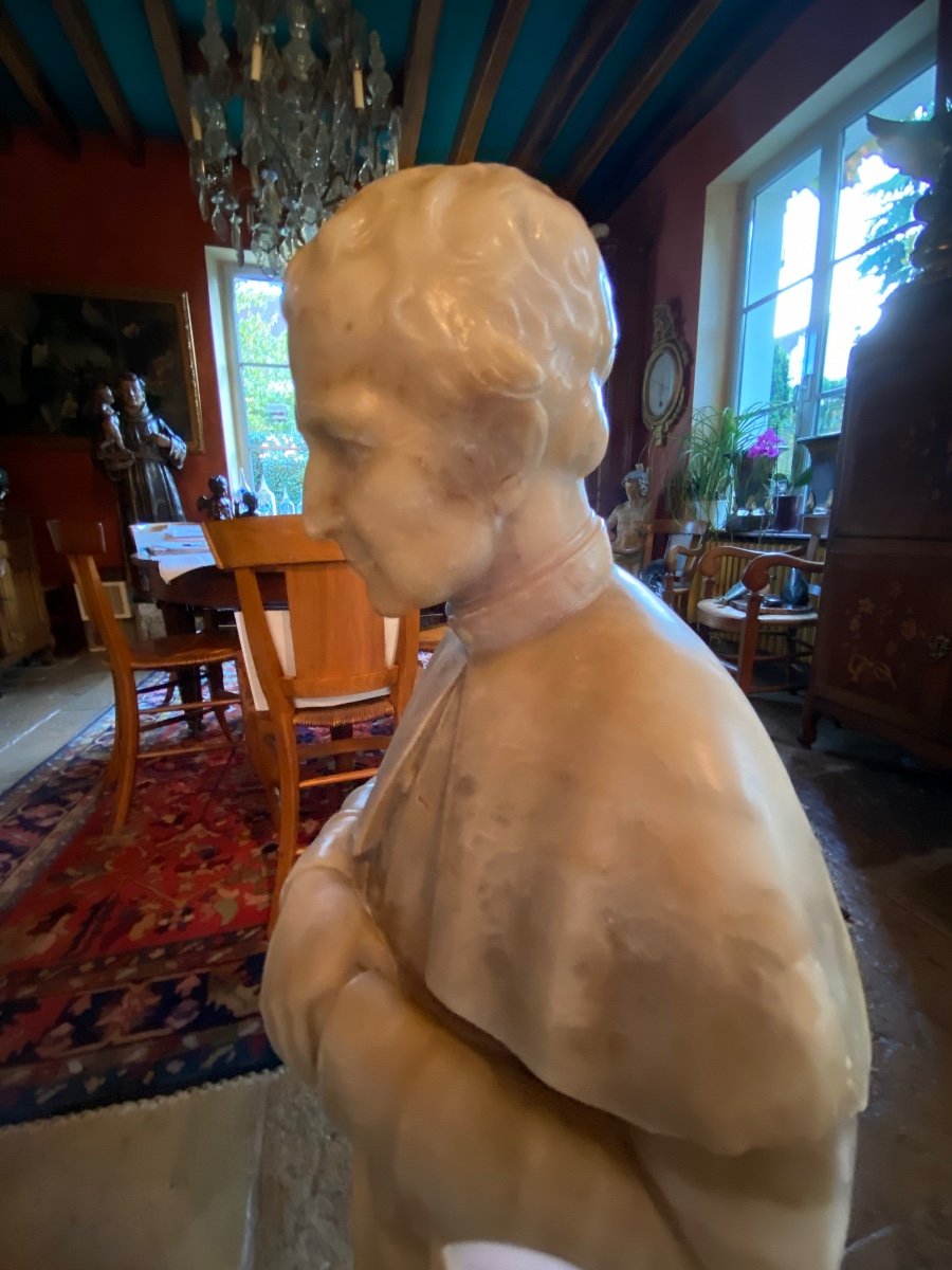 Large Statue In Alabaster Saint Jean Bosco, Signed End Of XIX Eme Century-photo-4