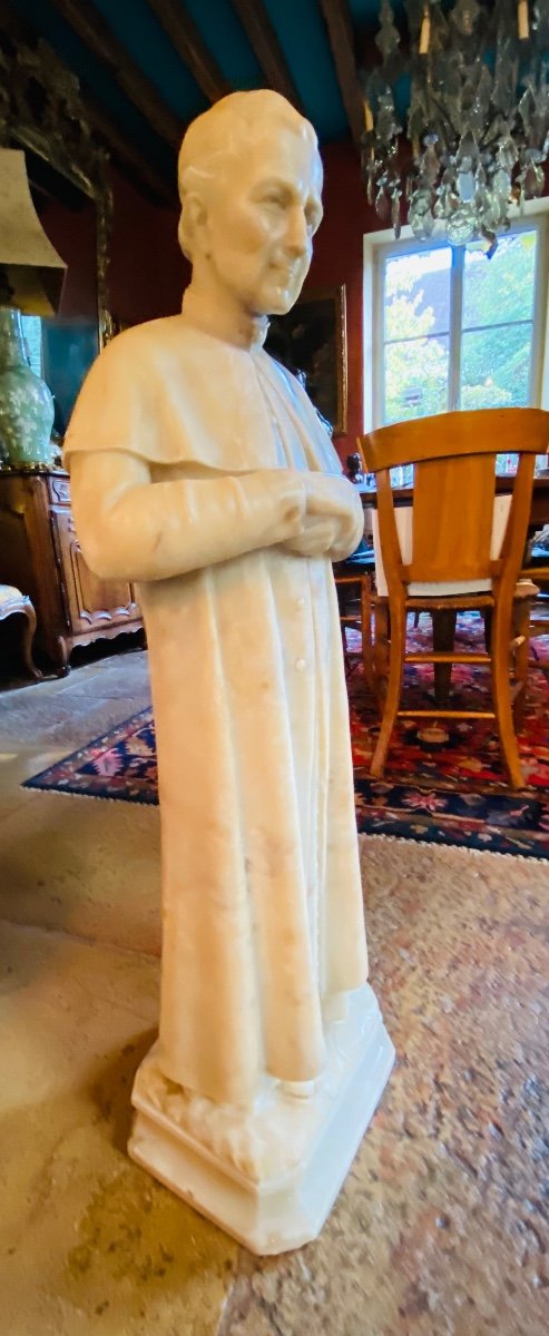 Grande Statue En Albâtre Saint Jean Bosco, Signée Fin Du XIX Eme Siècle -photo-7