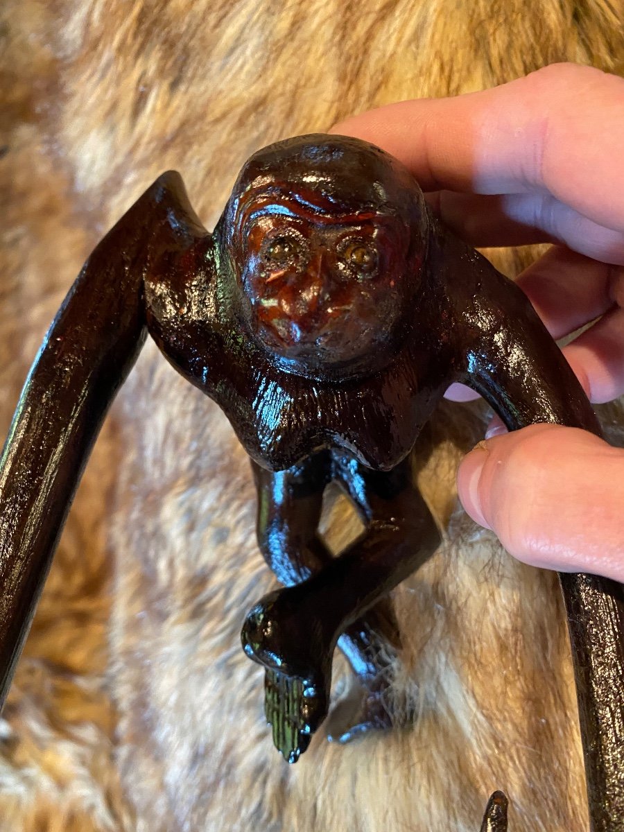 Japan, Meiji Era Spider Monkey In Lacquered Wood And Sulfide Eyes-photo-2
