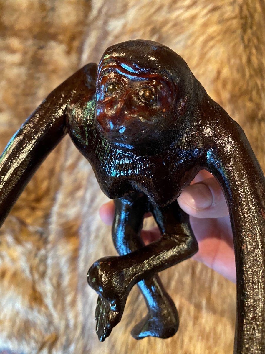 Japan, Meiji Era Spider Monkey In Lacquered Wood And Sulfide Eyes-photo-4