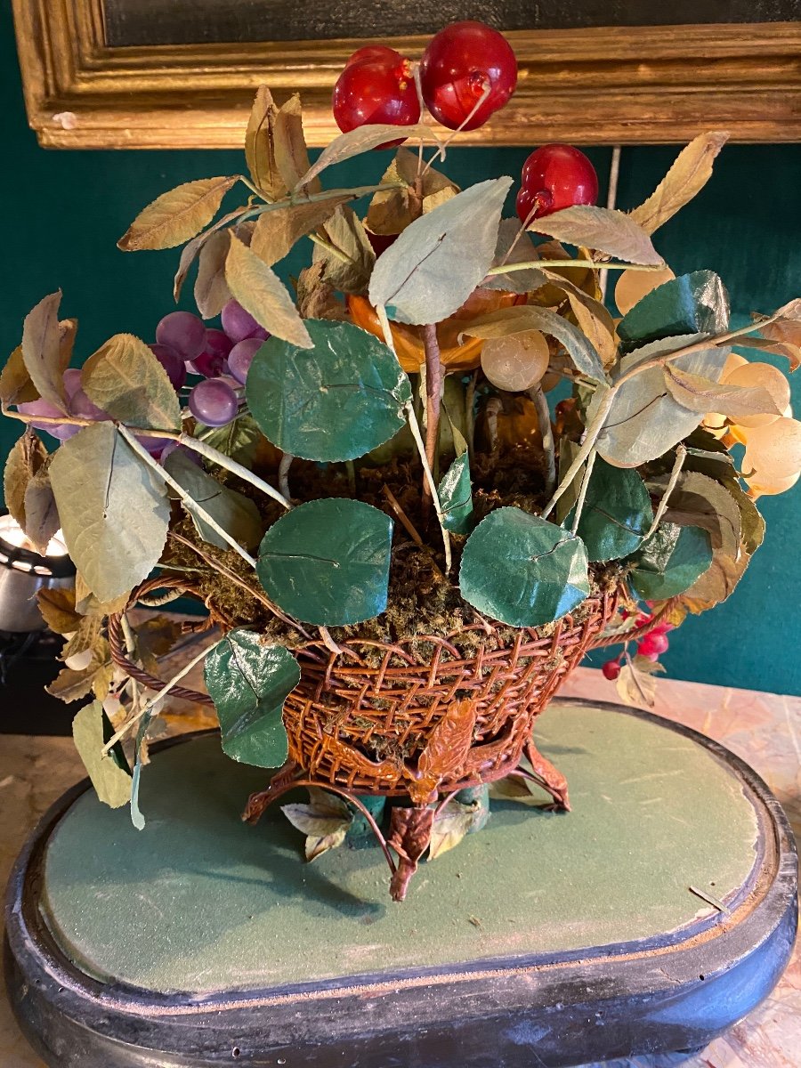 Globe Napoléon III Au Panier De Fruits En Papier Mâché -photo-3