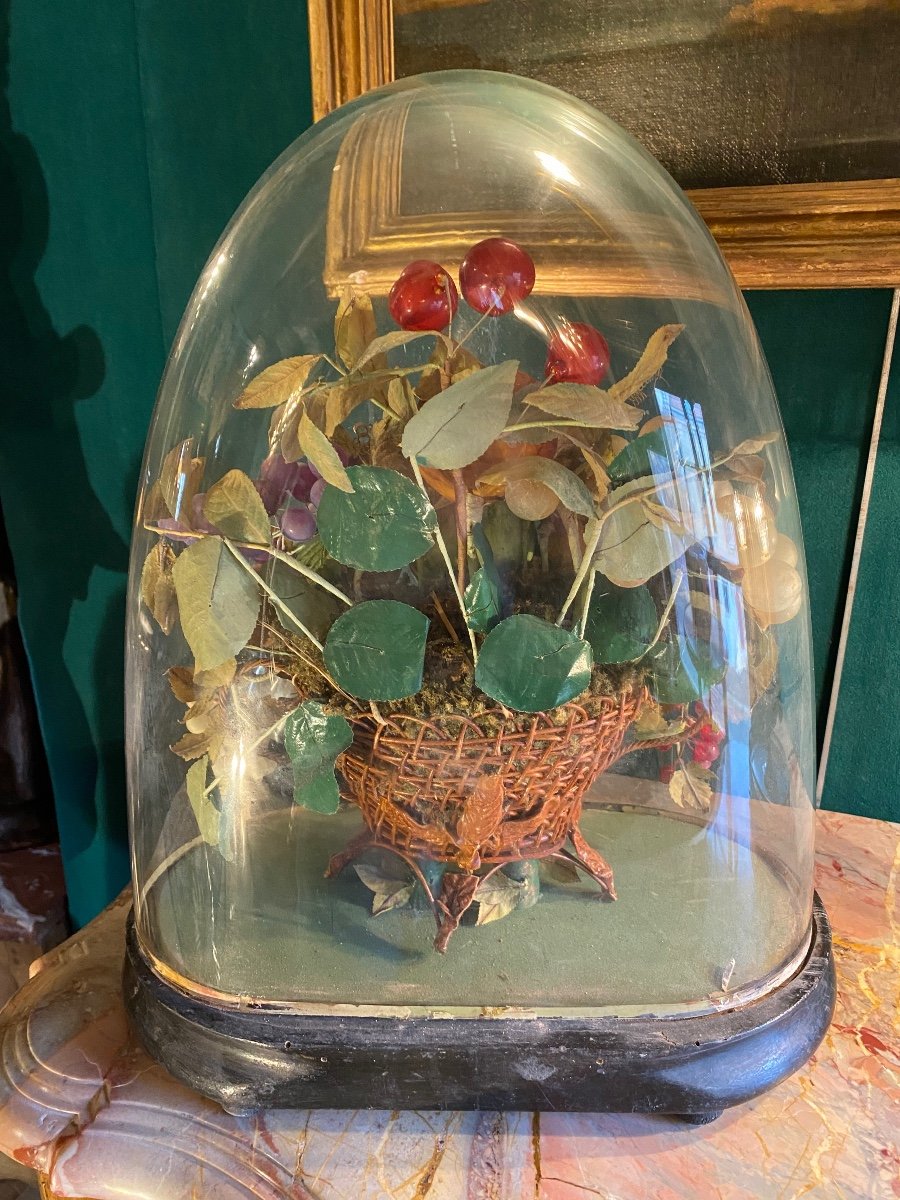 Globe Napoléon III Au Panier De Fruits En Papier Mâché -photo-7