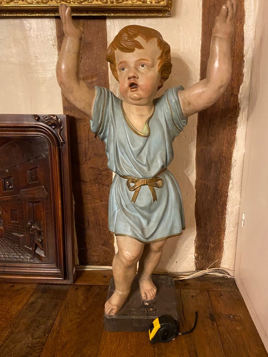 Enfant En Terre Cuite Polychrome De Castelnaudary Fin Du XIX Eme Siècle -photo-2