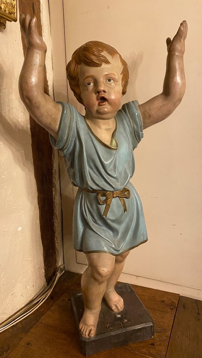 Enfant En Terre Cuite Polychrome De Castelnaudary Fin Du XIX Eme Siècle 