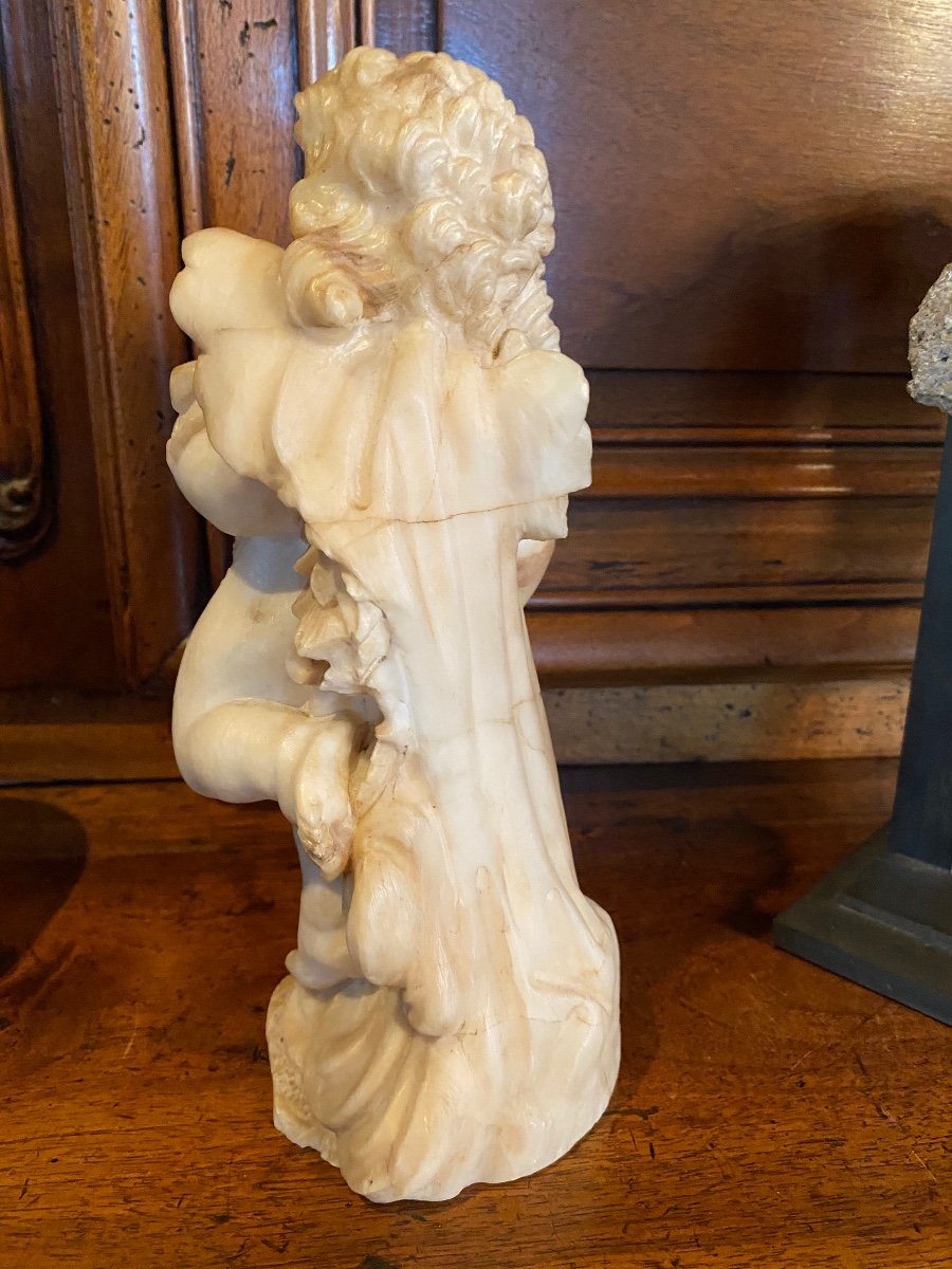 Charmante Statue En Albâtre Du XVIII Eme Siècle : Zéphyr Dieu Des Vents-photo-4