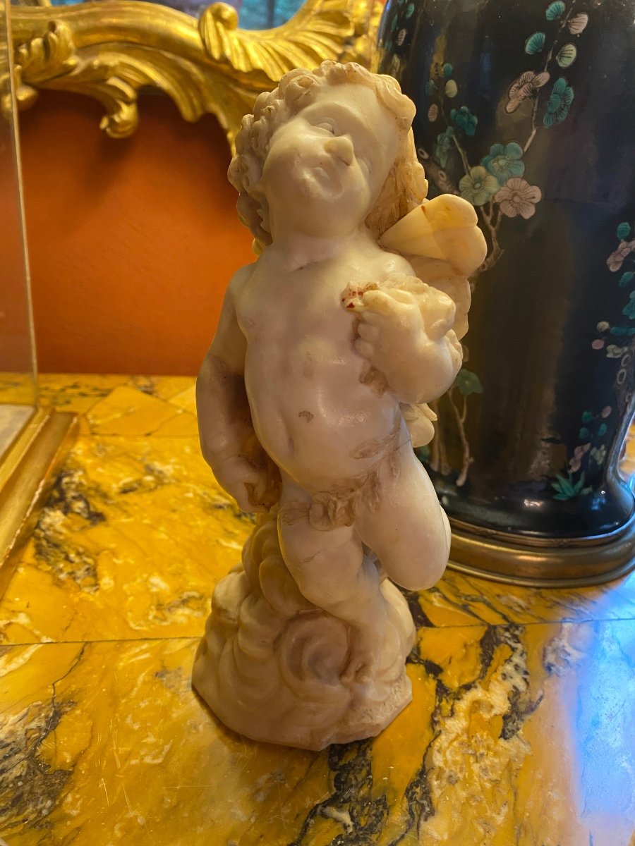 Charmante Statue En Albâtre Du XVIII Eme Siècle : Zéphyr Dieu Des Vents-photo-5
