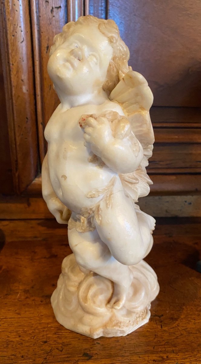 Charming Statue In Alabaster From The XVIII Eme Century: Zephyr God Of The Winds