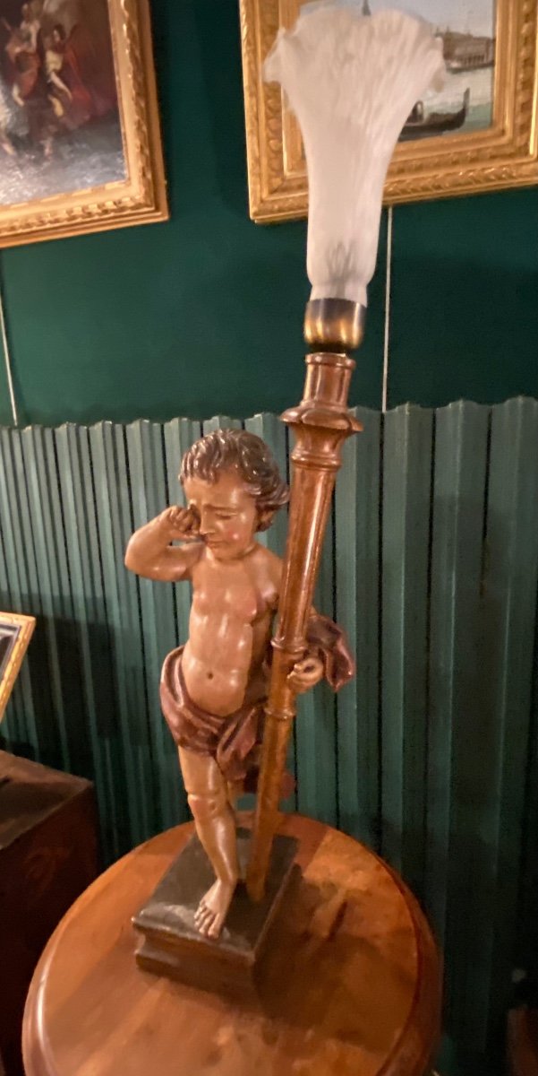 Putto Lamp In Chagrin In Carved Wood, 1st Half Of The XX Eme Century-photo-6