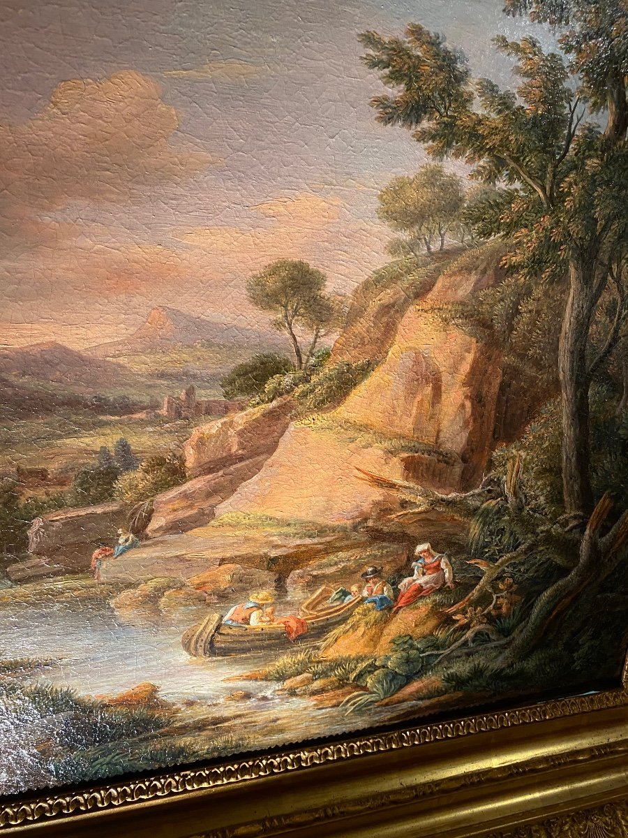 Large Romantic Italian Landscape, Oil On Canvas From The Beginning Of The XIX Eme Century-photo-8