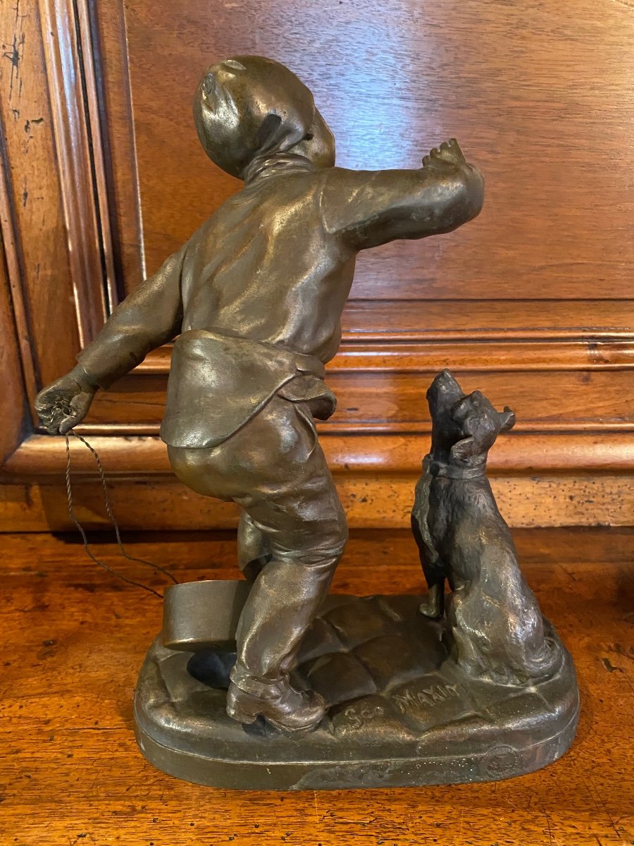 « la Récompense », Jeune Garçon Au Chien Par Georges Maxim, Régule Début Du XX Eme Siècle -photo-5