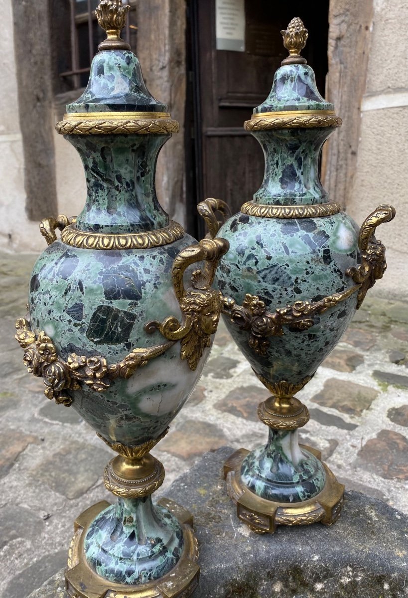 Grande Paire De Vases Montés En Marbre Vert De Mer , Napoléon III -photo-2