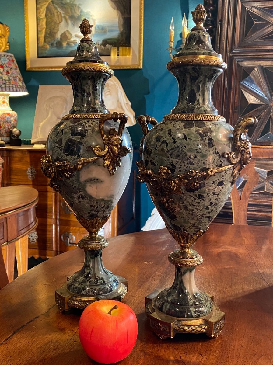 Grande Paire De Vases Montés En Marbre Vert De Mer , Napoléon III -photo-7