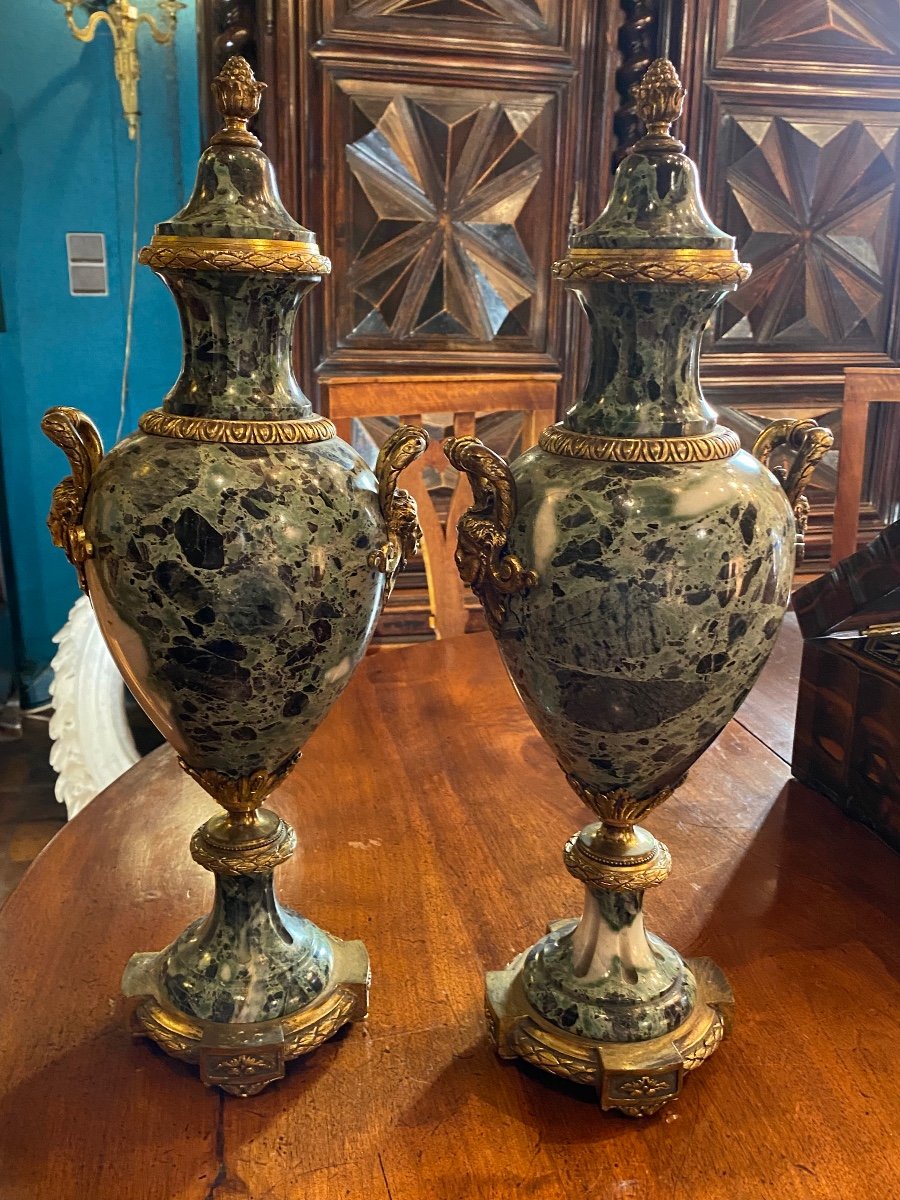 Grande Paire De Vases Montés En Marbre Vert De Mer , Napoléon III -photo-8