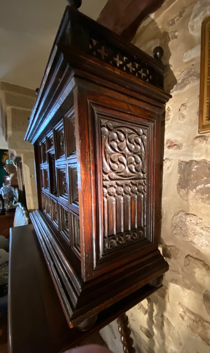 Surprising Gothic Style Walnut Cabinet, 19th Century Resting On Its Walnut Console Table.-photo-6