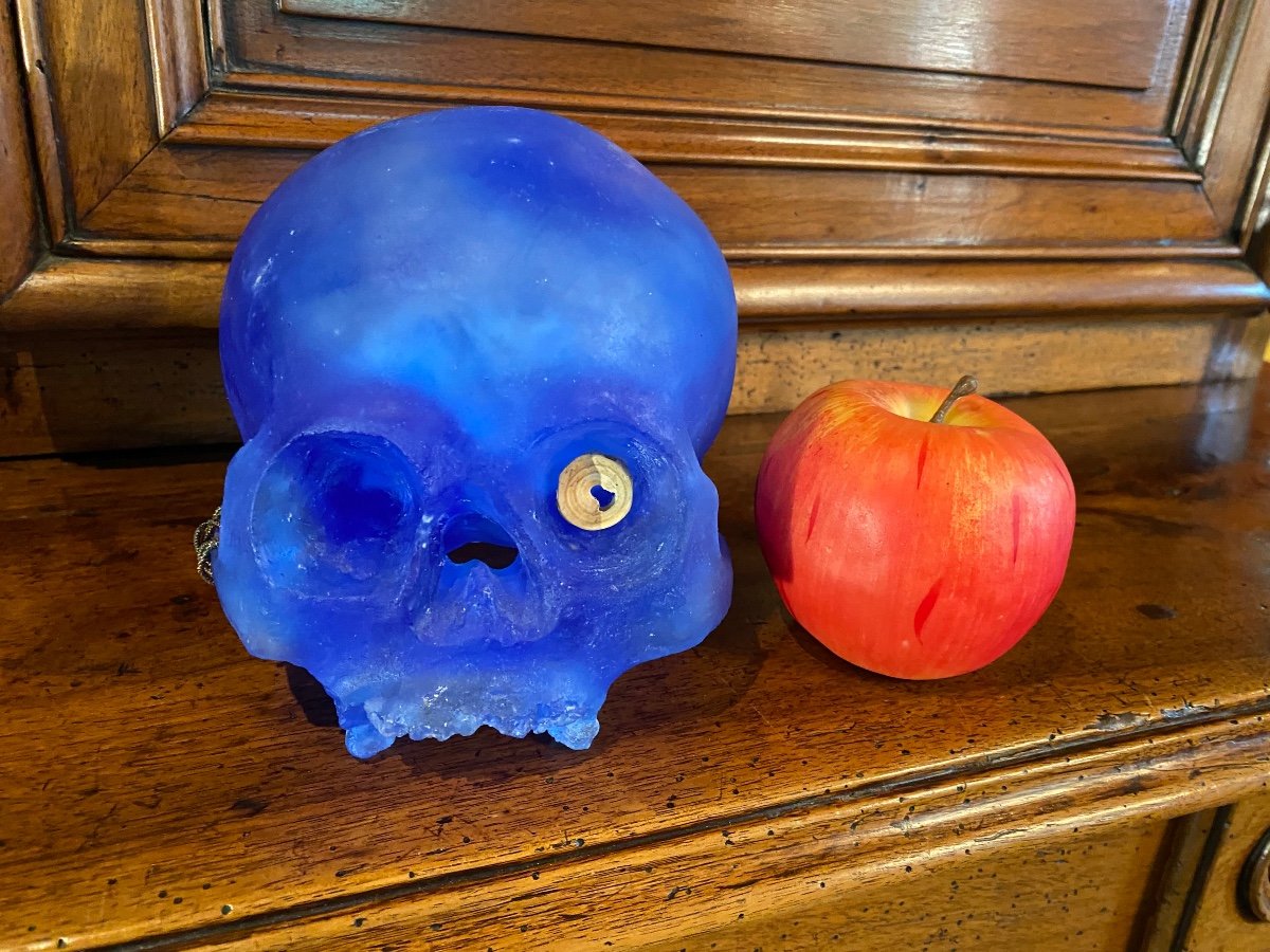 Blue Crystal Tribal Skull, Korwar Circa 1970-photo-2