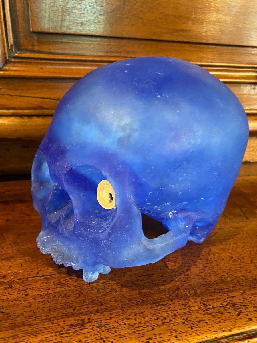 Blue Crystal Tribal Skull, Korwar Circa 1970-photo-4