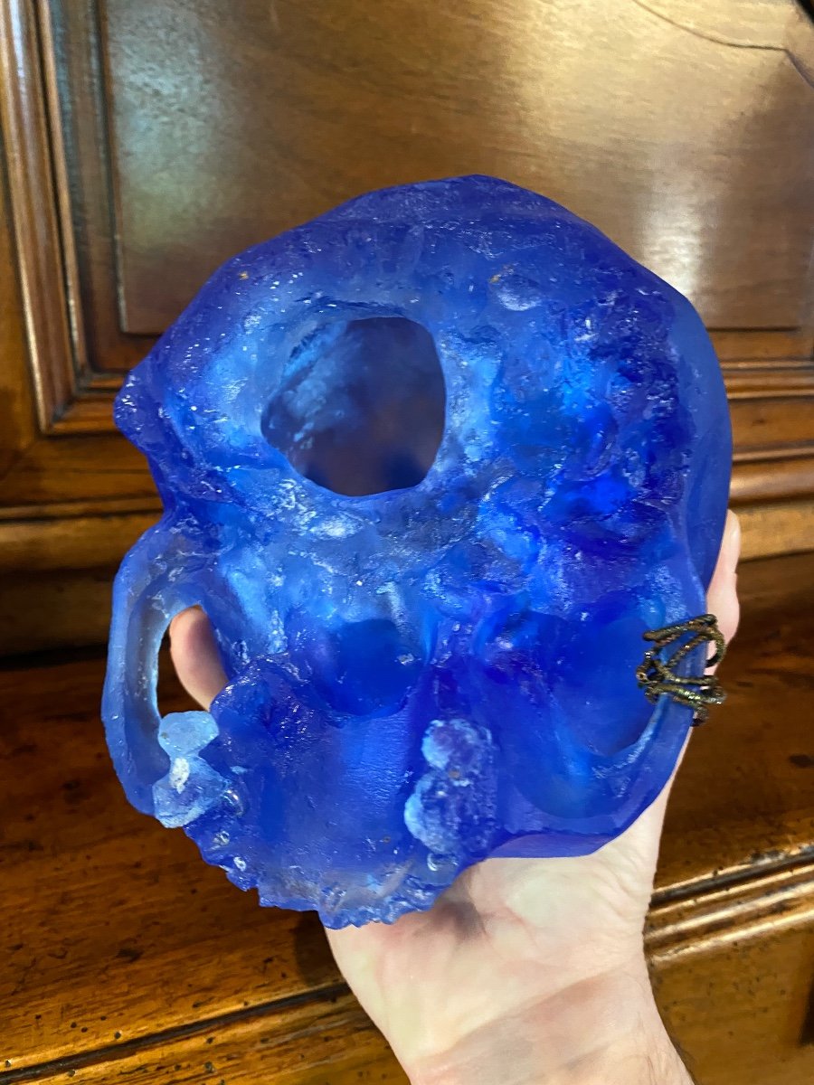 Blue Crystal Tribal Skull, Korwar Circa 1970-photo-6