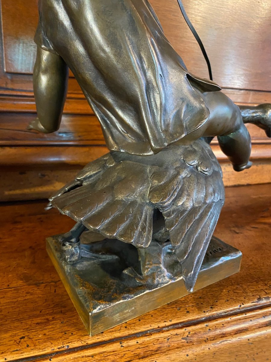 The Little Goose Babysitter, XIX Eme Century Bronze Signed Dinée-photo-3