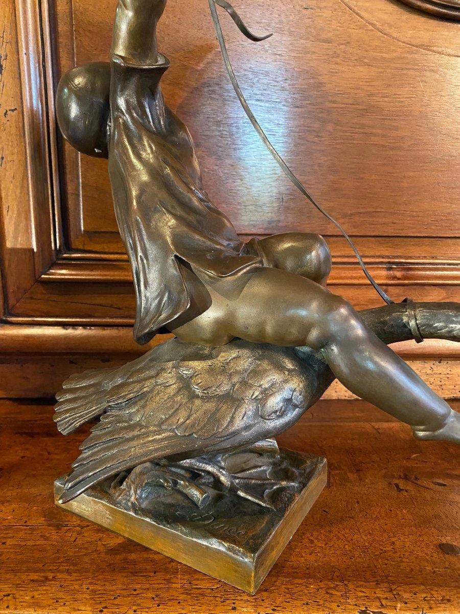 La Petite Gardeuse D’oie, Bronze Du XIX Eme Siècle Signé Dinée -photo-4