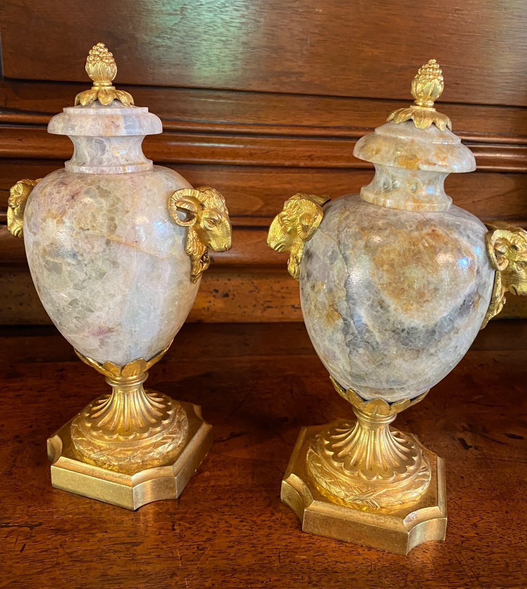 Pair Of Blue John Covered Vases Circa 1780 Attributed To Matthew Boulton -