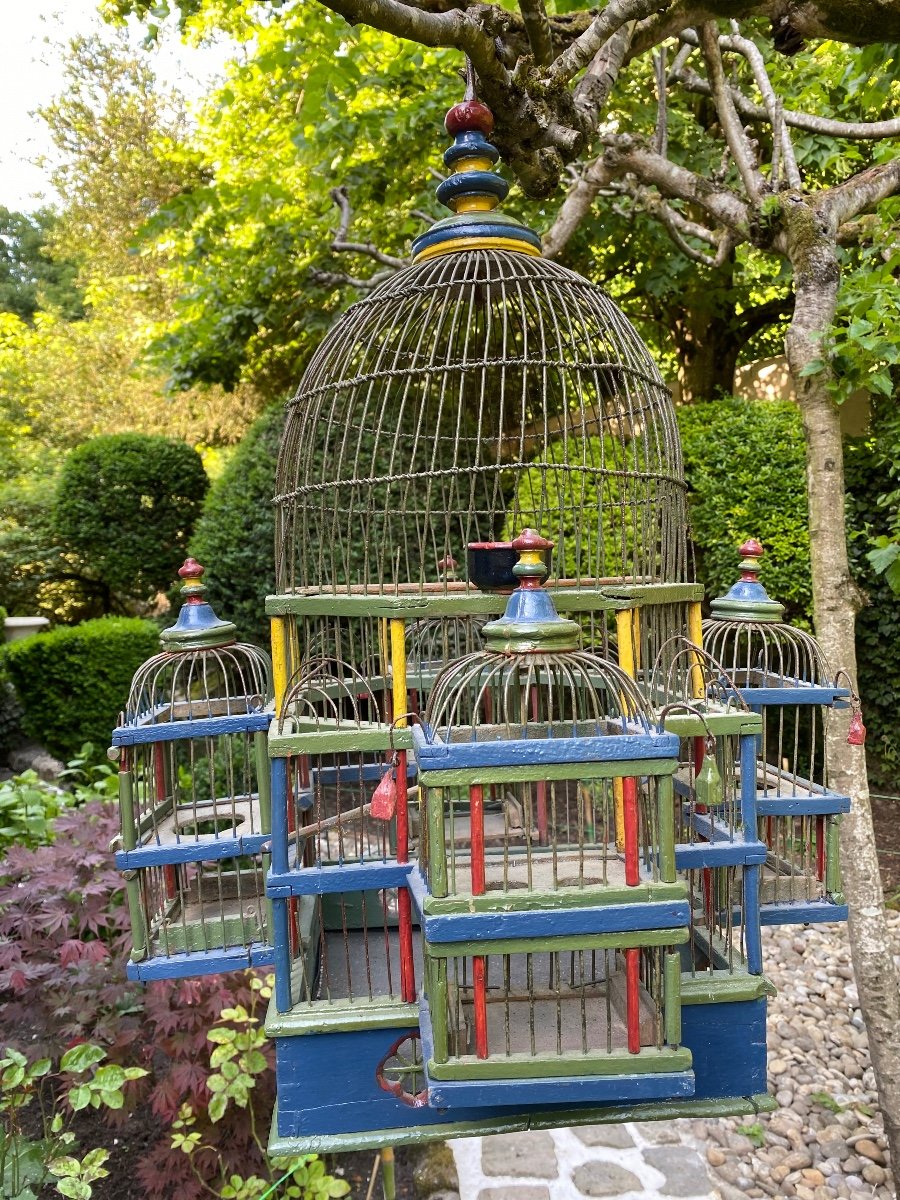 Grande Cage à Oiseaux Pagode Colorée Début Du XX Eme Siècle -photo-6