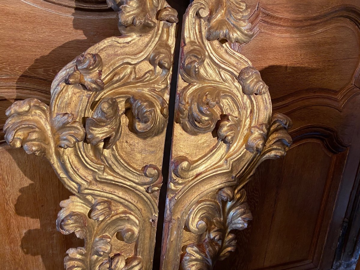 Two Large Elements Of Woodwork In Golden Wood From The XVIII Eme Century-photo-4